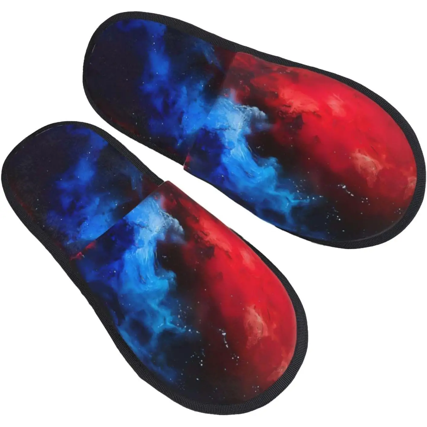 

Red blue galaxy printing Fall Winter Fuzzy Slippers Comfy House Shoes,Portable for Hotel Travel Gifts for Women and Men