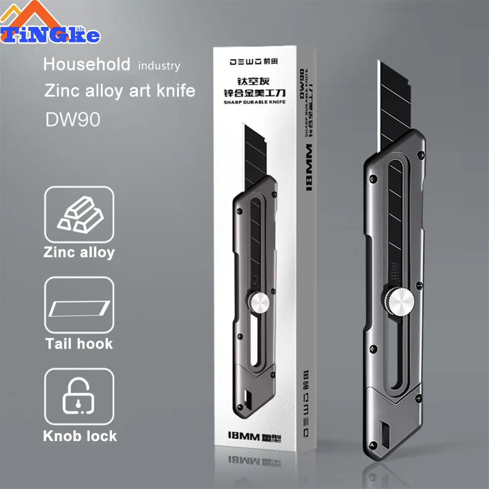 Zinc Alloy Utility Knife With Blades Small Portable Disassemble Metal Blade Paper Box Cutter Self-Locking  Art Stationery