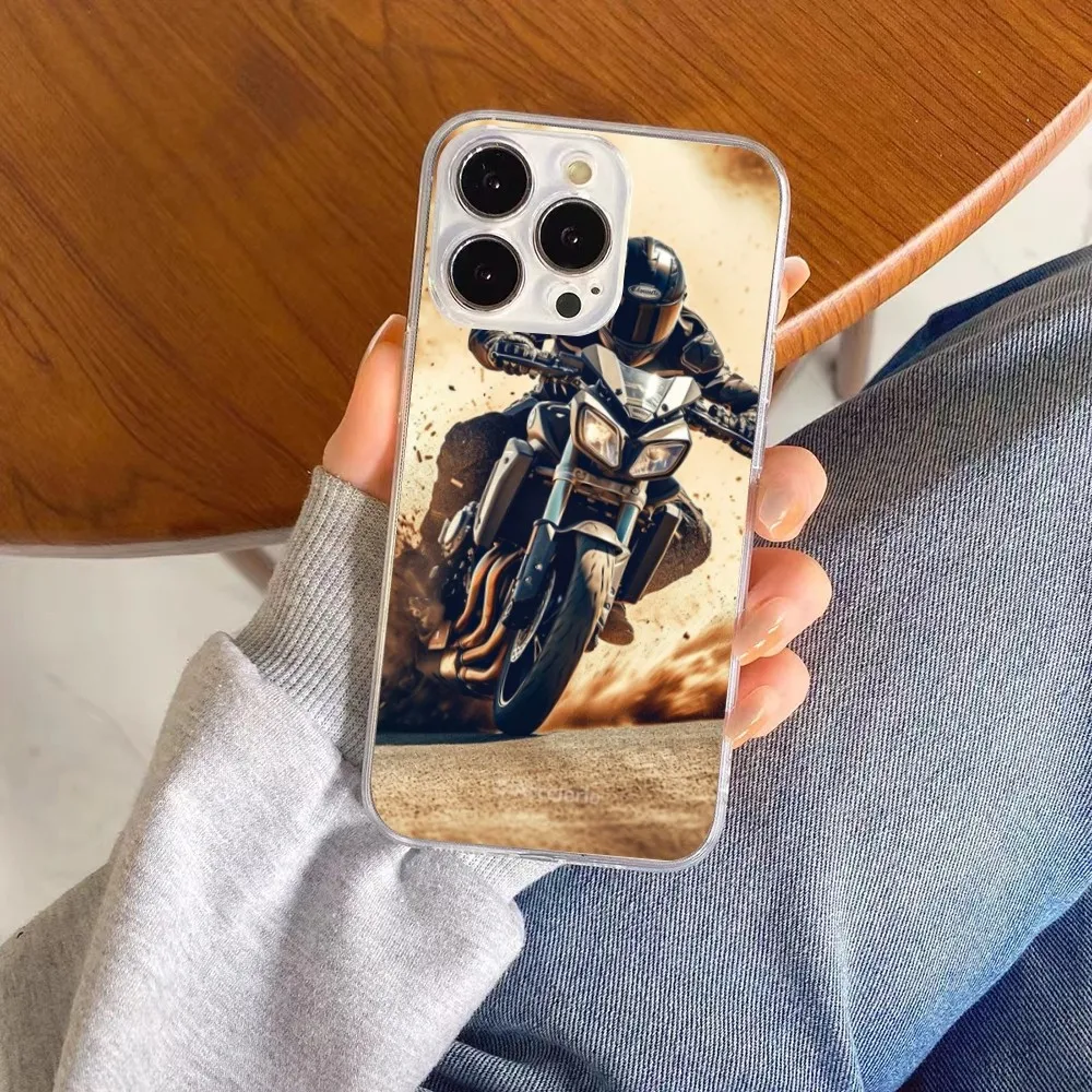 Motorcycle Rider Mobile Cell Phone Case for iPhone 15 14 13 12 11 XS X 8 7 6 Plus Mini Pro Max SE 2022 Clear Phone Cover Funda