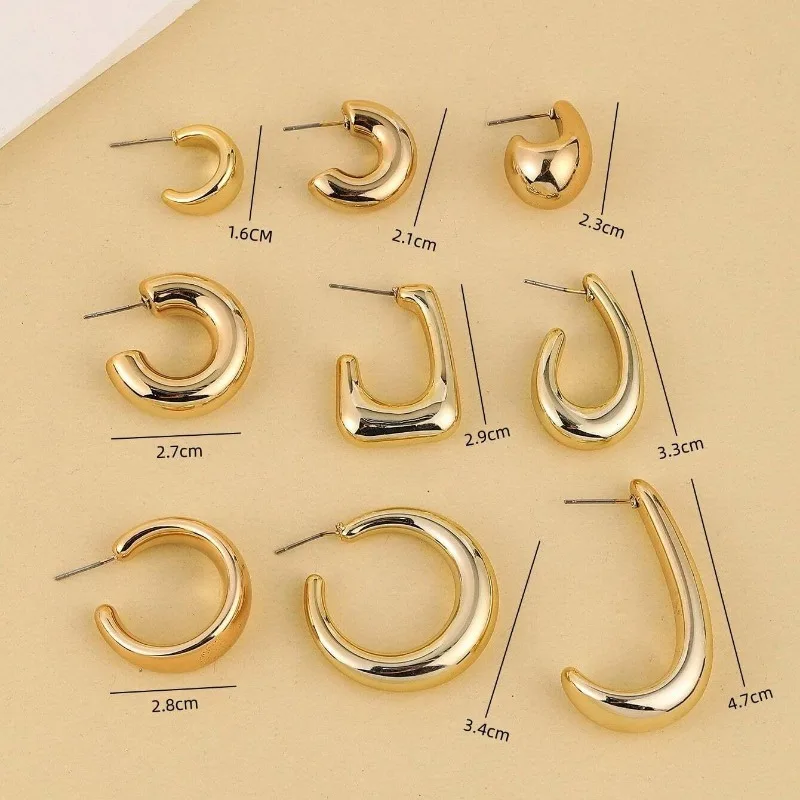 10 Pieces/set of New Irregularly Shaped ABS Acrylic Gold CCB Lightweight Earring Set, C-shaped and Teardrop Shaped image 5