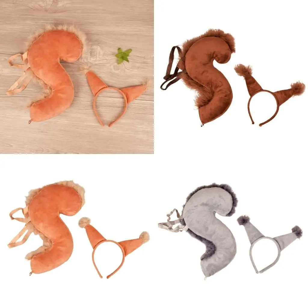 

R1WE 2pcs Squirrel Ear Headband & Tail Cosplay Children's Day Costume Supplies