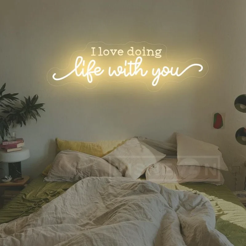 I Love Doing Life With You Neon Sign, Valentines Gift Sign, Leon Wood Sign, Phrase Optimistic and Inspirational Light Up