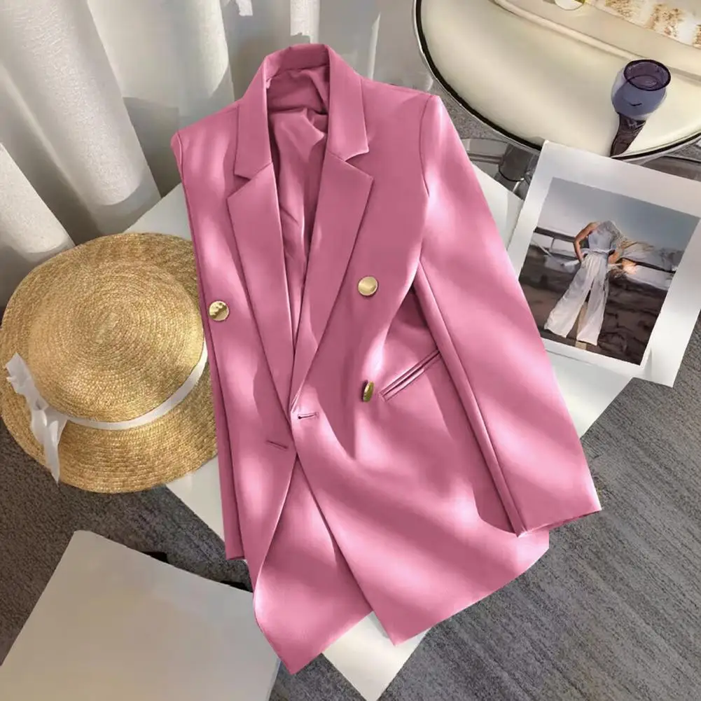 سترة بدلة نسائية أنيقة معطف بدلة مزدوج الصدر مع طية صدر السترة وأكمام طويلة سترة صوفية غير رسمية متعددة الاستخدامات للأناقة