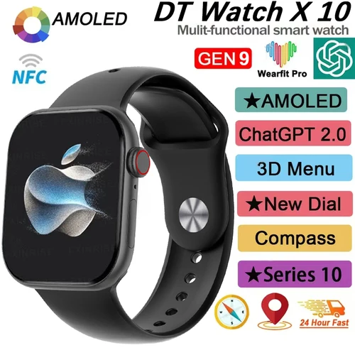 GPS DT Watch X10 Smart Watch 4GB ROM AMOLED BT Call Compass TWS NFC ChatGPT Game Smartwatch 3D Vision Smartwatch For Android IOS 