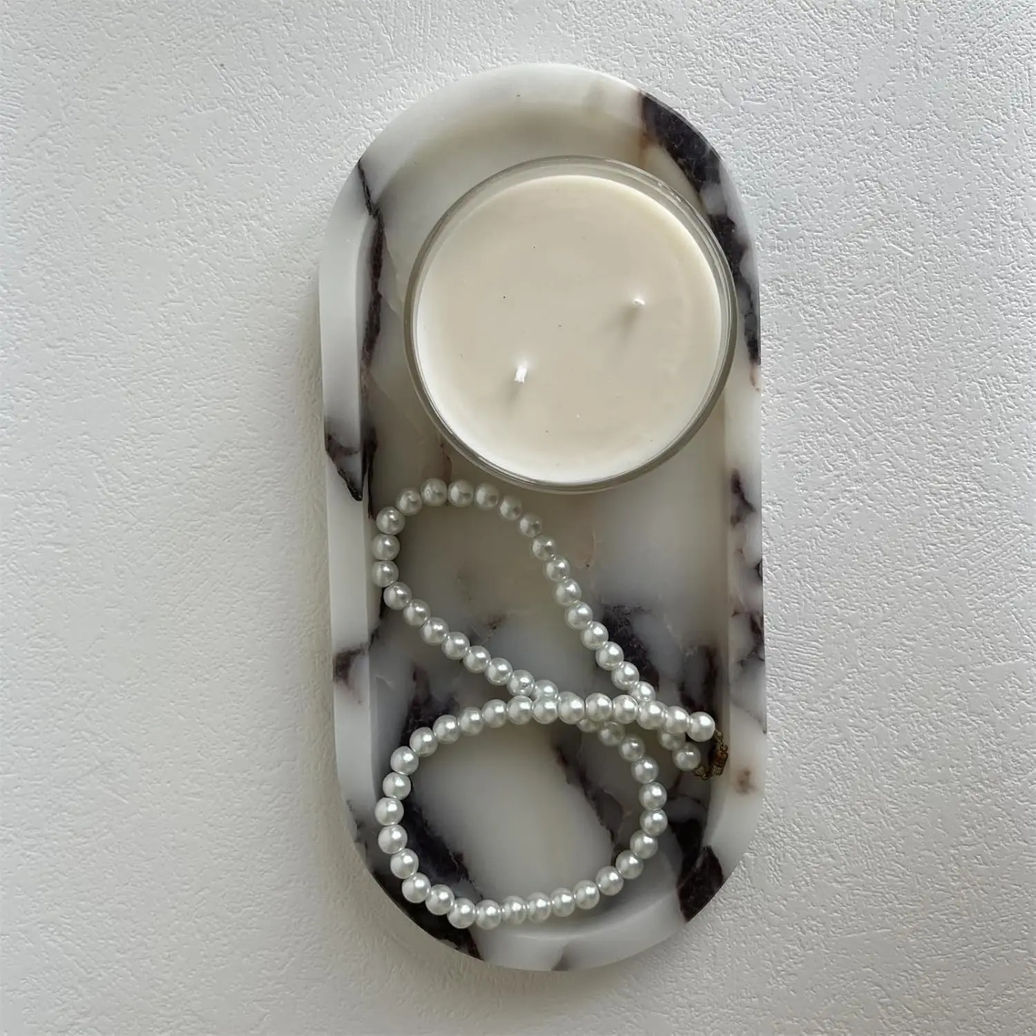 

Natural Marble Oval Tray Ornaments Vintage Small Tray Storage Dish For Counter, Vanity, Dresser, Nightstand And Desk (Calacatta