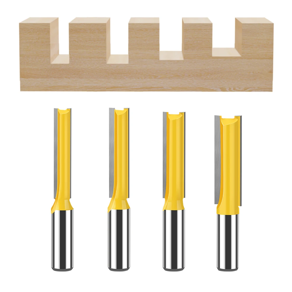 12mm 1/2in Shank Router Bit Set Double Flute Long Straight Bits Grooving Bits Trimming Cutter Woodworking Milling Tools