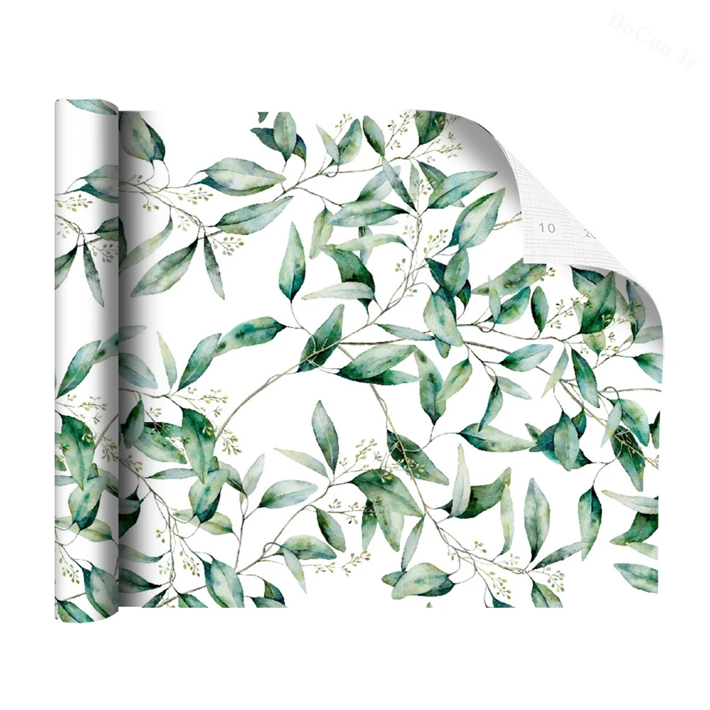 

10m Vinyl Green Leaf Peel and Stick Wallpaper Self Adhesive Contact Paper Removable Waterproof Wallpaper Furniture Renovation