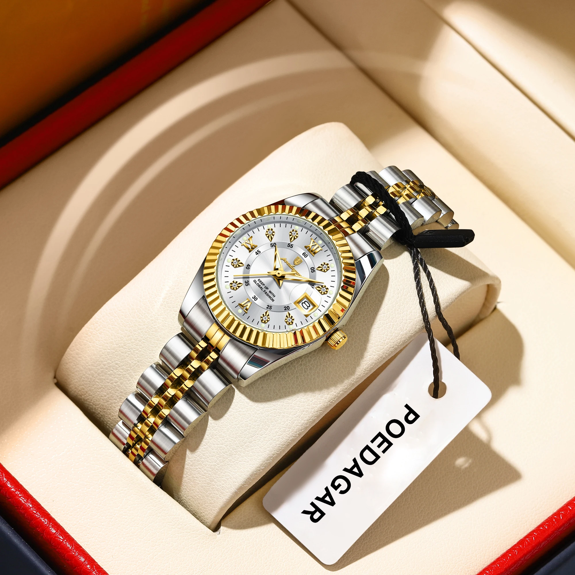 POEDAGAR, relojes de lujo para mujer, Reloj de pulsera resistente al agua con fecha luminosa para mujer, Reloj de cuarzo elegante de acero inoxidable para mujer, Reloj