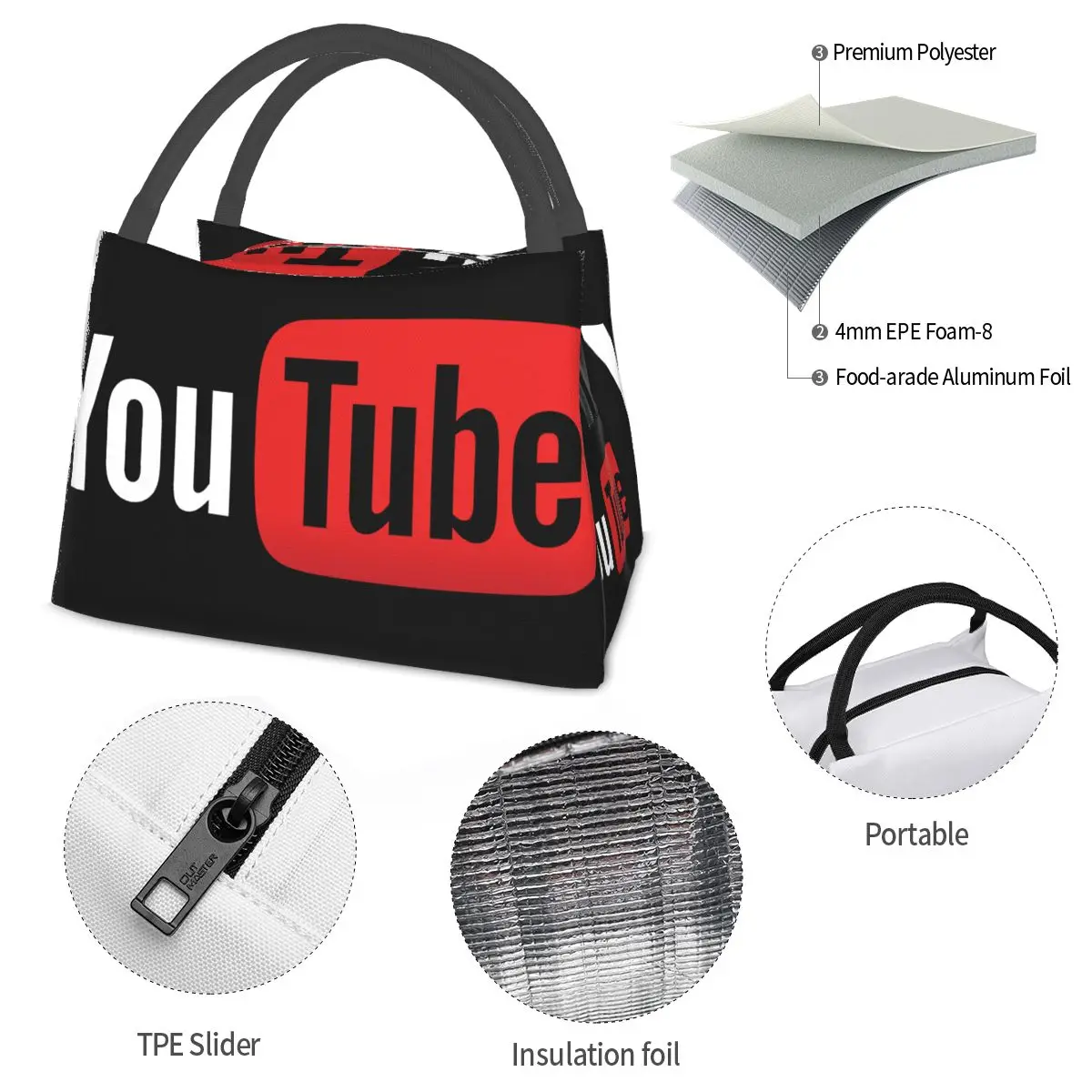 YouTube Logo Portable insulation bag for Cooler Food Office Pinic Container