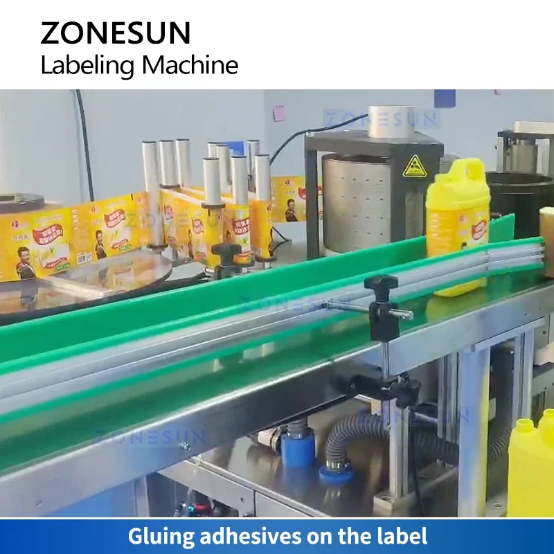 ZONESUN 자동 OPP 라벨러, 핫멜트 접착제 라벨링 기계, 식기 세척 세제, 타원형 펌프 ZS-GTB12S
