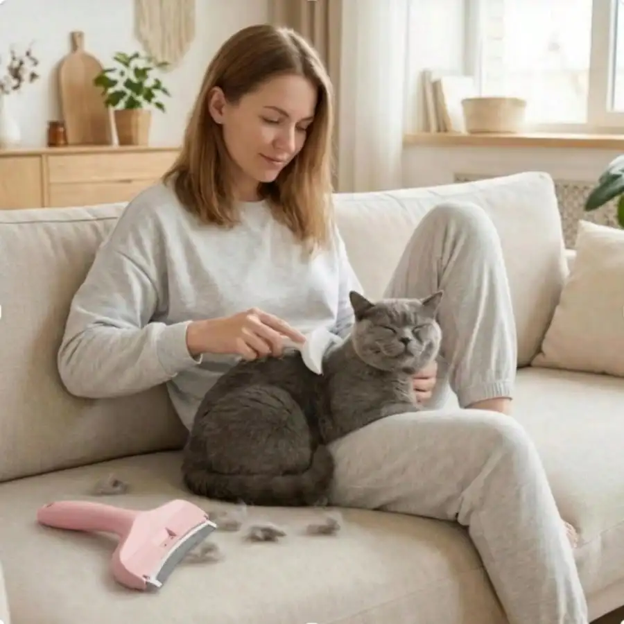

One-Piece Self-Cleaning Pet Grooming Comb With One-Click Hair Removal, Curved Teeth, Suitable For Cats And Dogs, Removes Loose A