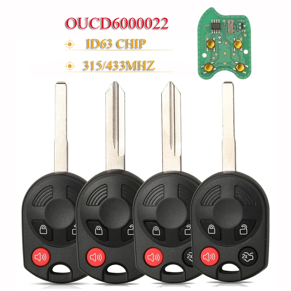 Jingyuqin 3/4 BTN مفتاح السيارة عن بعد فوب 315/433Mhz ID63 رقاقة OUCD6000022 لفورد C-ماكس حافة الهروب التركيز لينكولن مازدا ميركوري