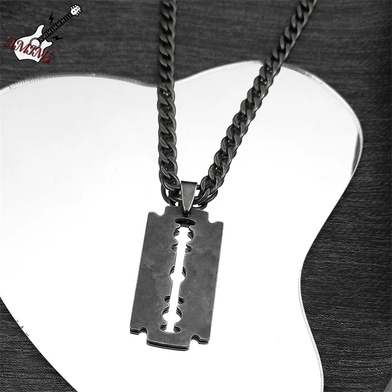 Lâmina de lâmina pingente para homens e mulheres, colar de aço inoxidável, cor preta, Punk Masculino, corrente Cool Boy, N913S06