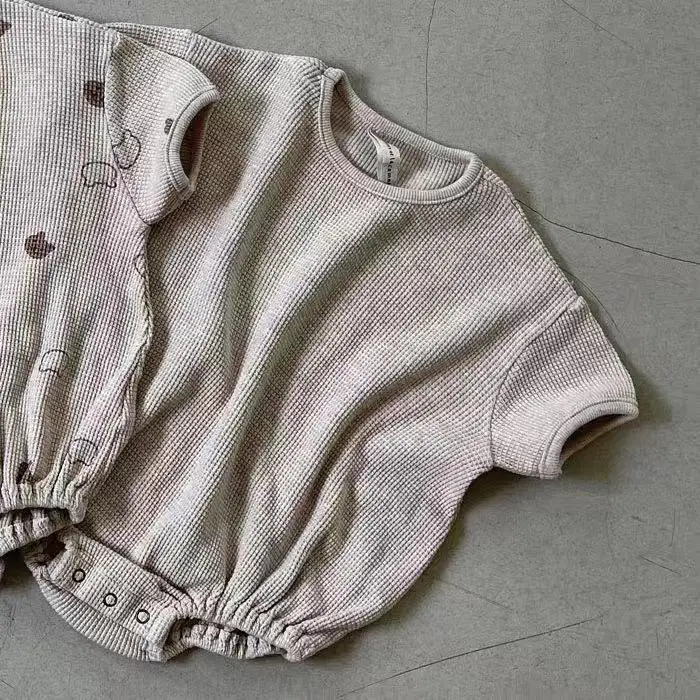 2025 Summer New Baby Short Sleeve Bodysuit Newborn Cotton Waffle Clothes Infant Boy Girl Cute Cartoon Bear Jumpsuit Kids Outfits