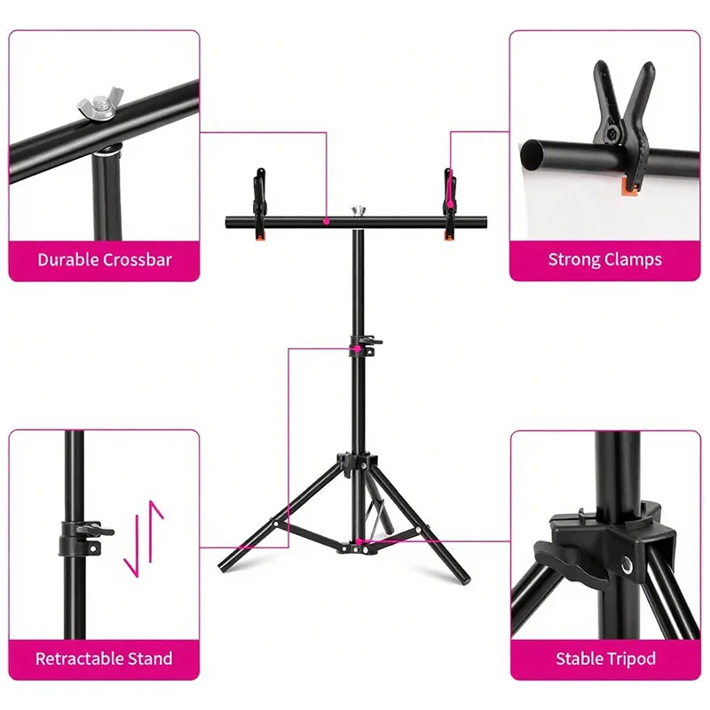 Suporte para cenários de fotografia em forma de t, estúdio fotográfico em forma de t, suporte de luz, mini tripé para fundo de pvc, papel de pano