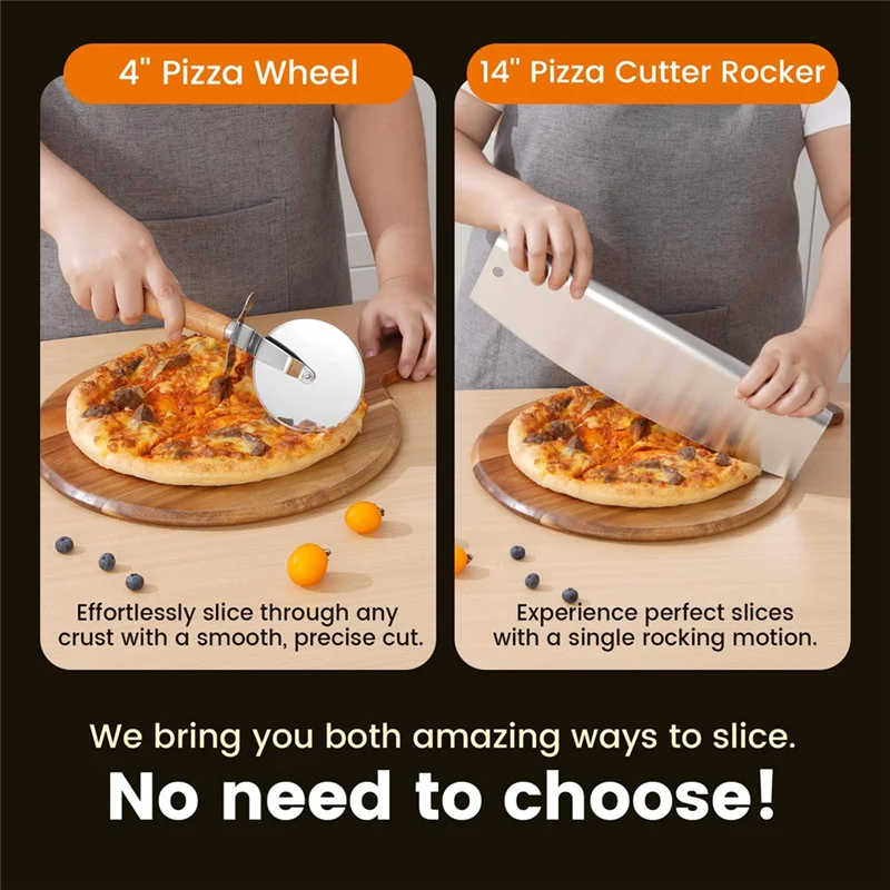 

A84X-Pizza Peel Set(4 PCS), Aluminum Metal Spatula With Foldable Wood Handle, Sauce Spoon& Pizza Rocker Cutter, For Baking Tool