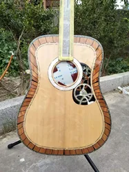 Handmade D200 All Solid Wood Dreadnought Electric Guitar, Full abalone, Professional Acoustic Guitar, AAAAA