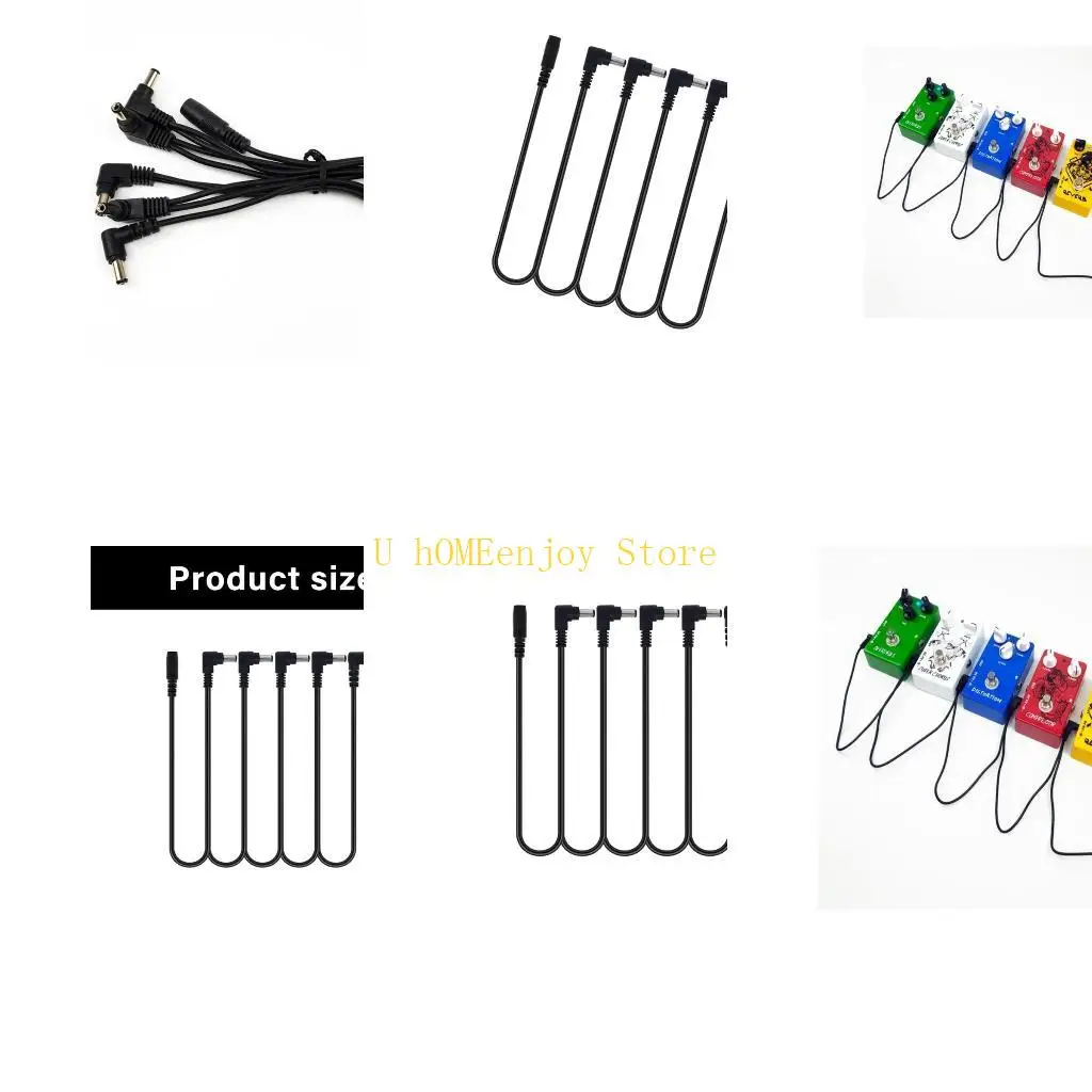 B0KF 5 Way Guitar Effect Pedal Chain Power Supply Cable Splitter Wire Cord