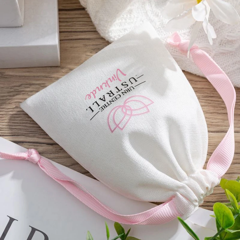 Borsa per imballaggio di rossetti per gioielli con coulisse in tela di fascia alta Borsa regalo in cotone di lino per trucco cosmetico con logo personalizzato stampato