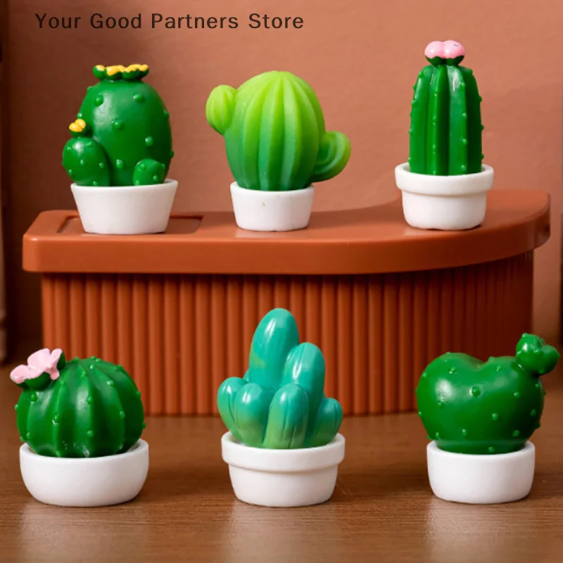 Mini Cactus Figurines Ornaments Cactus Bonsai Decor Micro Landscape Decor Plant Bonsai Potted Succulent Statue Desktop Ornaments