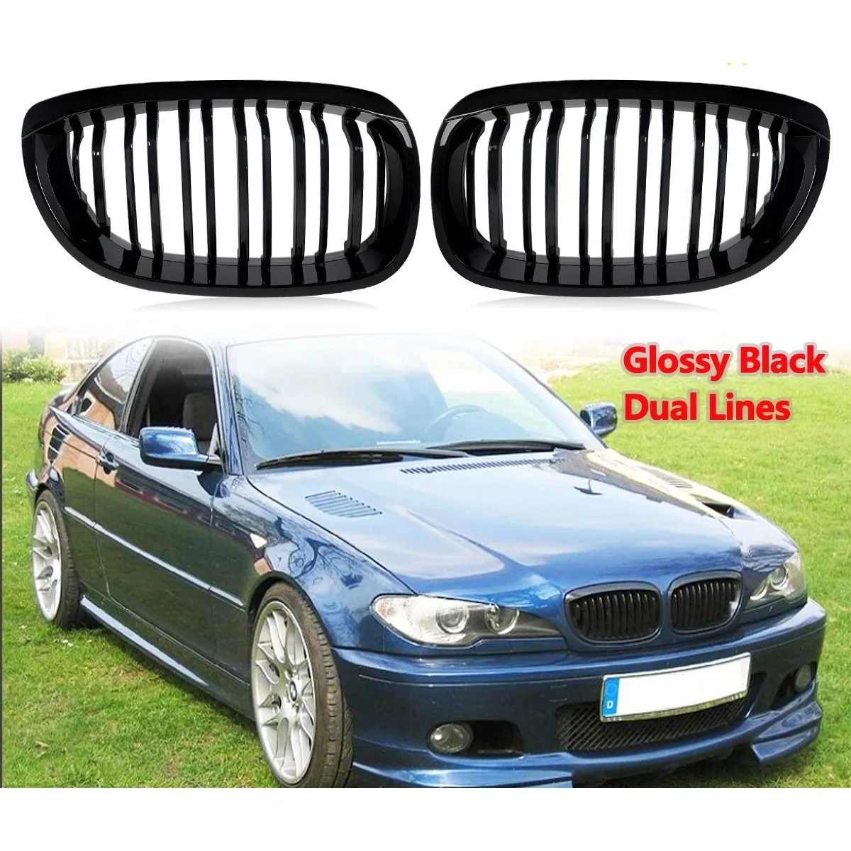 Gloss Black Front Bumper Car Kidney Grill 2 Slat Line Racing Grill For BMW E46 Coupe 3 Series 325Ci 330Ci LCI 2door 2003-2006