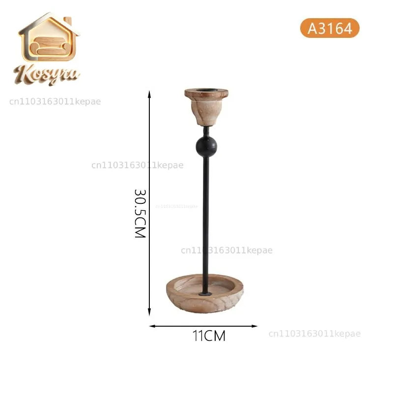 Medieval simple candle holder ornament Zen retro candle holder iron and wood combination entrance decoration American handicraft