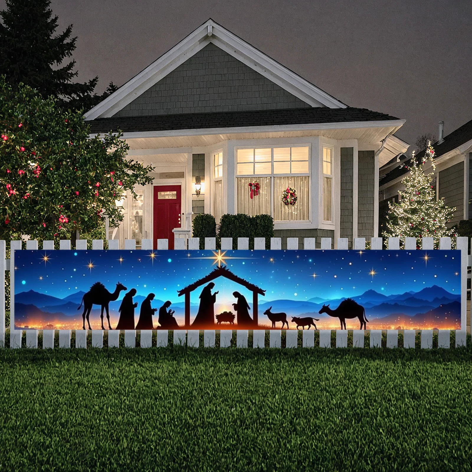 Christmas Celebration Vivid Colors Starry Night Banner Religious Banner High Quality Material Nativity Scene Banner For Family - Image 2