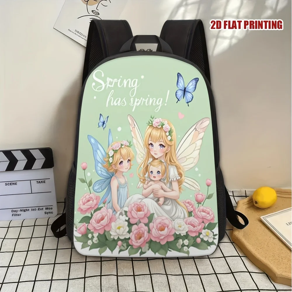 1 large capacity spring fairy flower backpack - lightweight adjustable double shoulder strap, 2D flat print design, washable