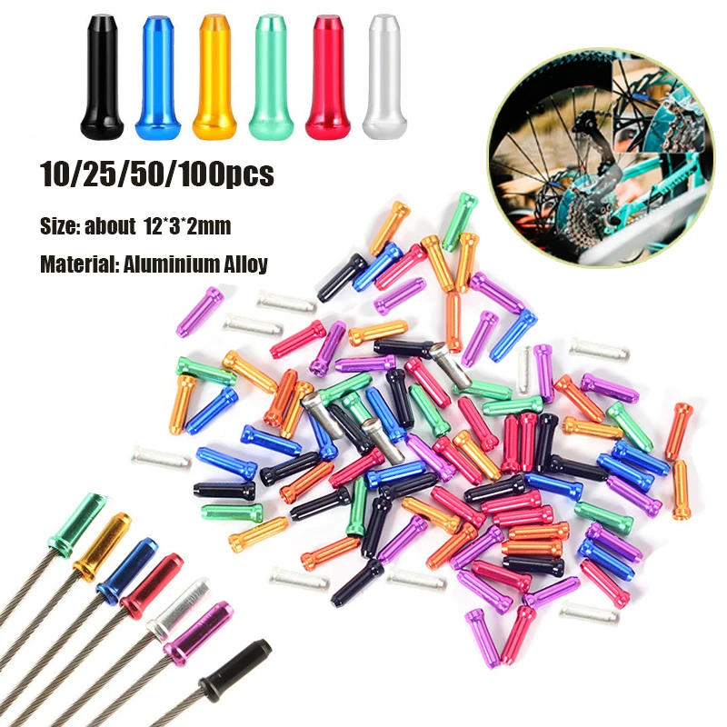 

10/25/50/100Pcs Bicycle Brake Shifter Aluminum Inner Cable Tips Crimps Cycle Multiple Colors Parts Derailleur Cables End Caps