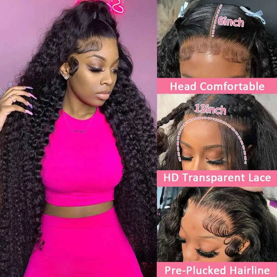 

30 40 Inches Deep Wave 13x6 HD Transparent Lace Front Human Hair Wig Glueless 13x4 Curly Wave Lace Frontal Wigs For Women