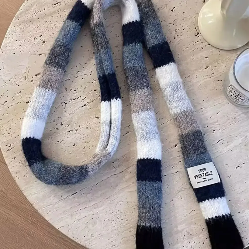 New Y2K Striped Scarf Knitted Wool With Warm Color Splicing Contrast Long Narrow Scarves Rainbow Color Winter Scarf