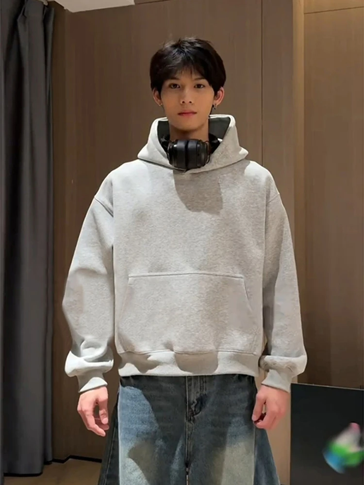 

Thickened Fleece Hoodie Men's Autumn Winter Heavyweight Hardwearing White Grey American Style Street Cleanfit Jacket Casual Wear