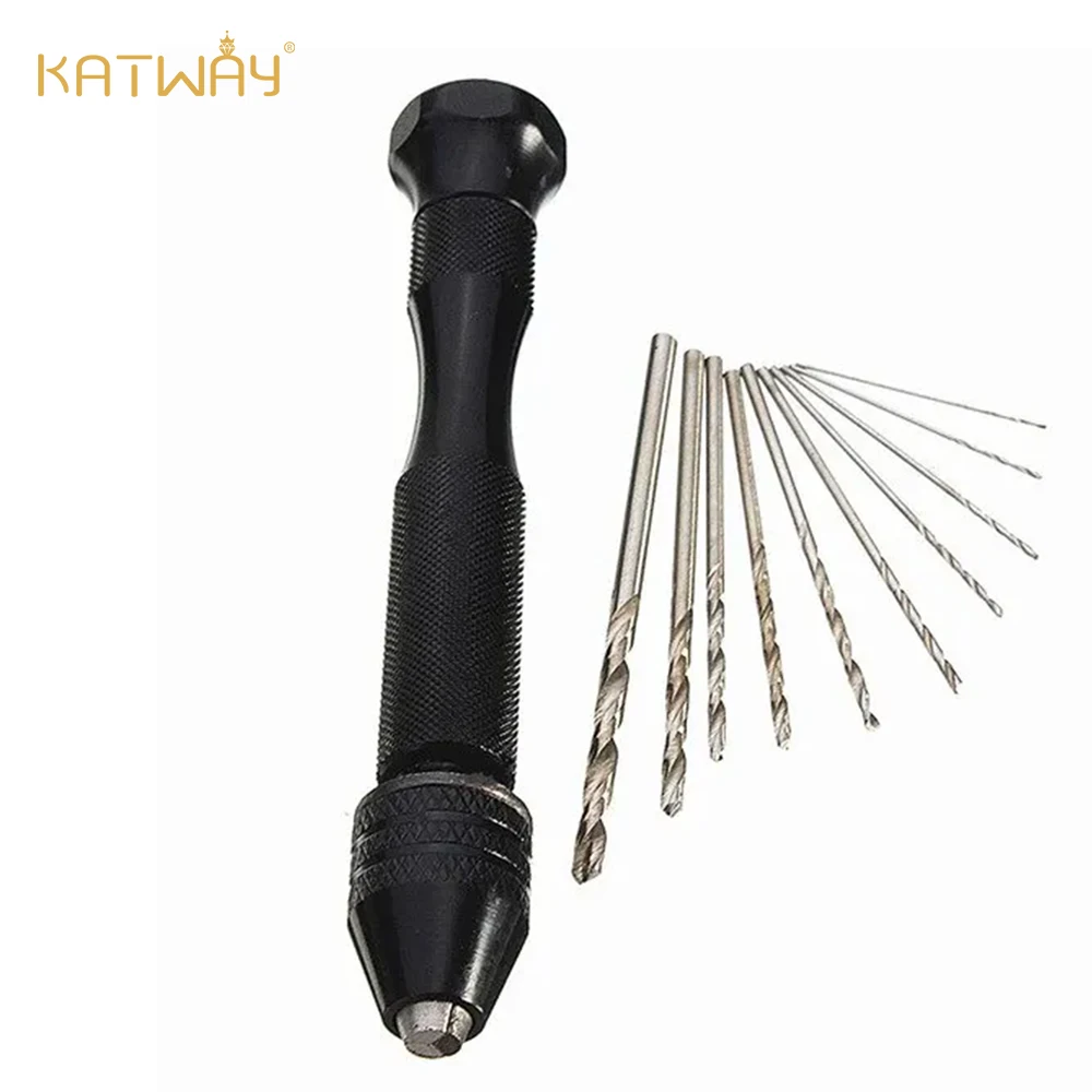 

KATWAY Mini Hand Twist Drill Set with 10Pcs Rotary Fried Dough Twist Drills for Woodworking and Wood Hole Drilling Tools HH-AA25