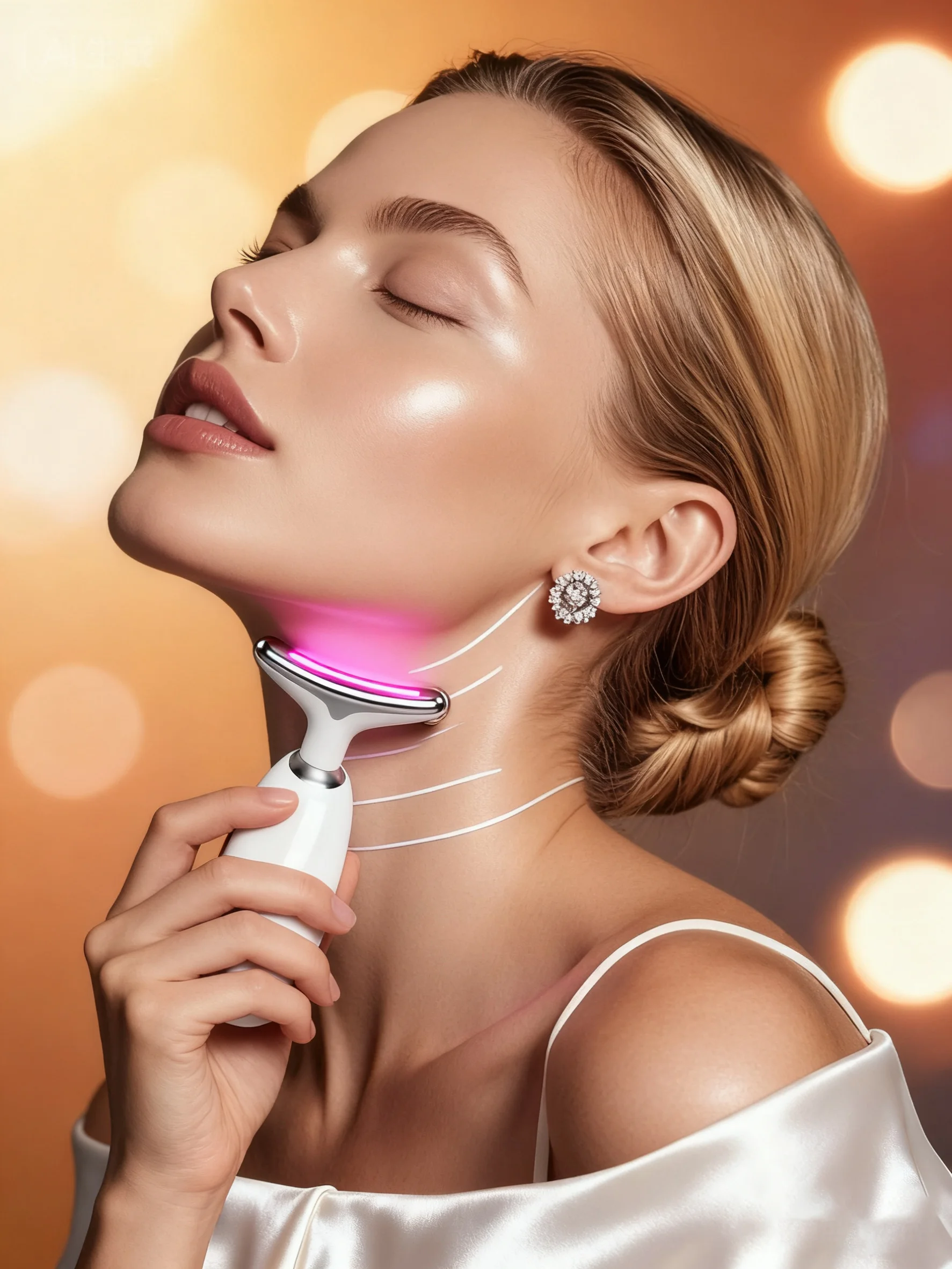 

Массажер для шеи Подтяжка лица Три режима освещения Электрическое устройство для подтяжки кожи Светодиодный косметический инструмент Белый