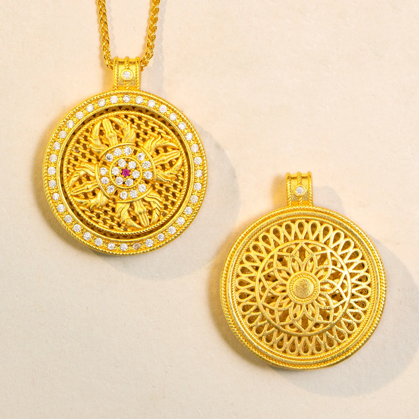 Luxury 24K 9999 Pure Gold real gold Women's Hollow Inlaid Pestle Compasses Pendant Necklace