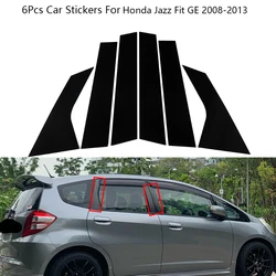 6Pcs Carbon Fiber Glossy Black Window Door Column B C Pillar Post Cover Trim Mirror PC Stickers For Honda Jazz Fit GE 2008-2013