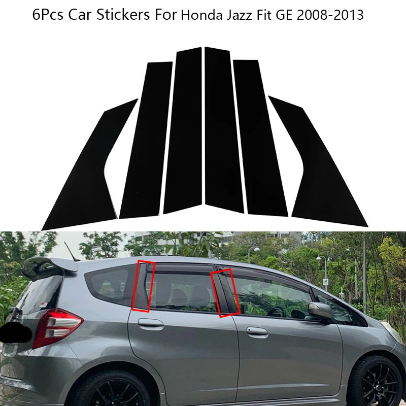 6 szt. Kolumna czarny błyszczący drzwi okiennych z włókna węglowego słupek do nakładki naklejki na PC lusterka do Honda Jazz Fit GE 2008-2013