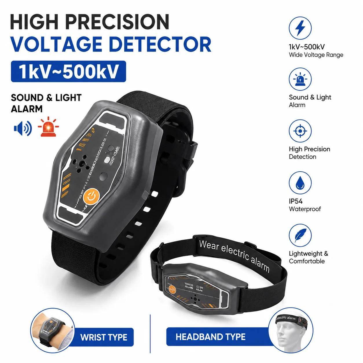Non-Contact Voltage Detector Alarm, High Precision Wearable Voltage Warning Device,Sound & Light Alert,1kV-500kV for Safety
