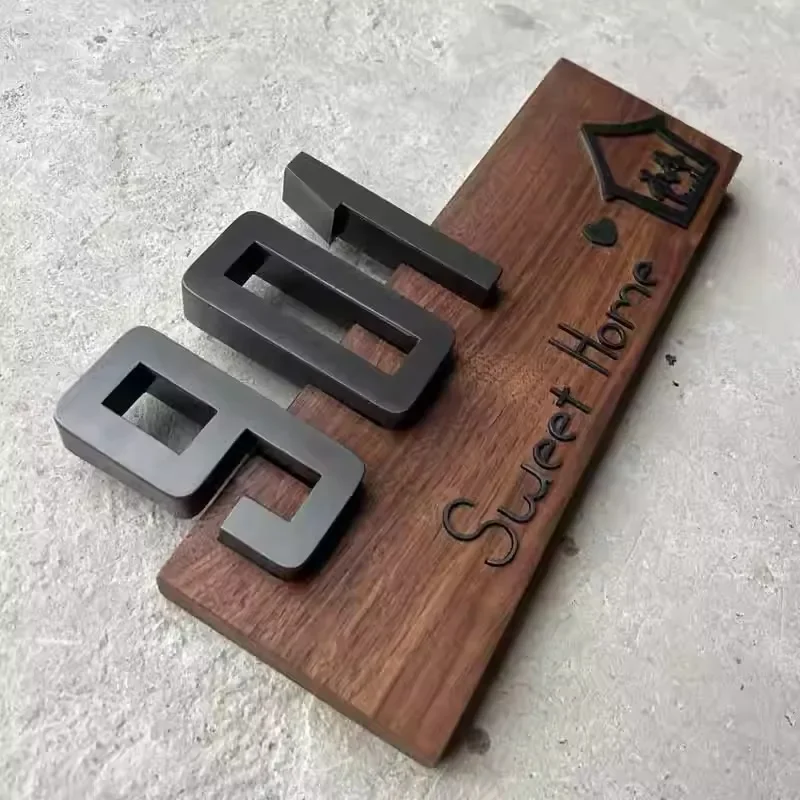 Solid wood black titanium gray household house number plate
