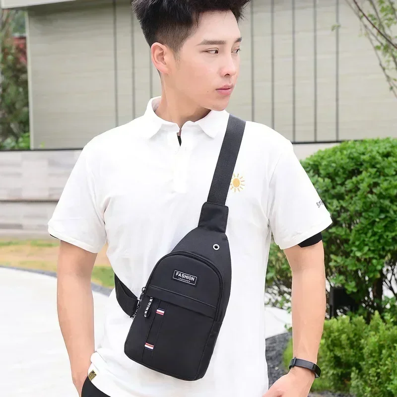 Men Chest Bags Casual Waist Bags USB Charging Earphones Cable Hole Crossbody Bags Shoulder Nylon Waist Packs Sling Bag