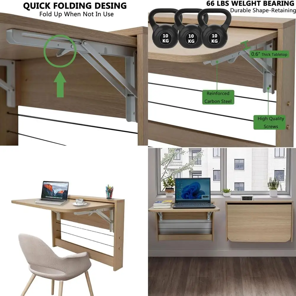 مكتب قابل للطي مثبت على الحائط، طاولة مكتب منزلية خشبية موفرة للمساحة للمطبخ والغسيل (24.8 × 16.3 بوصة)