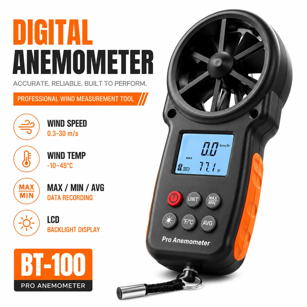 

Wind Speed Gauge Meter BT-100 Anemometer Portable Digital 14℉-113℉ Temperature Air Velocity Wind Chill Temperature Measurement