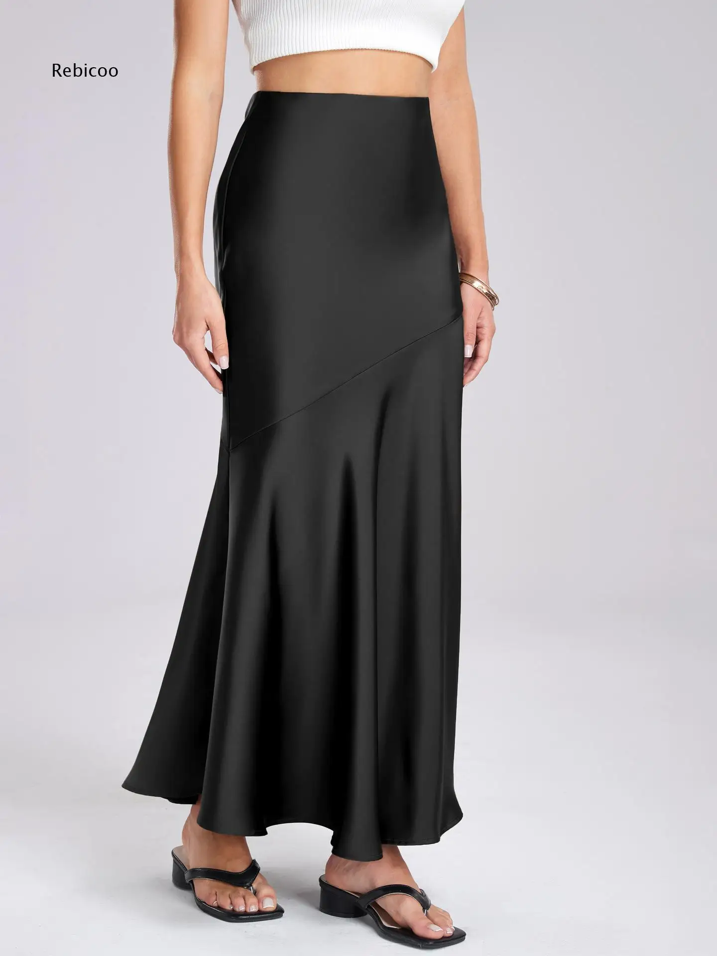 Satin High Waist Flared Maxi Skirt With Asymmetric Seam For Women For Special Dinners And Different Elegant Occasion Outfits