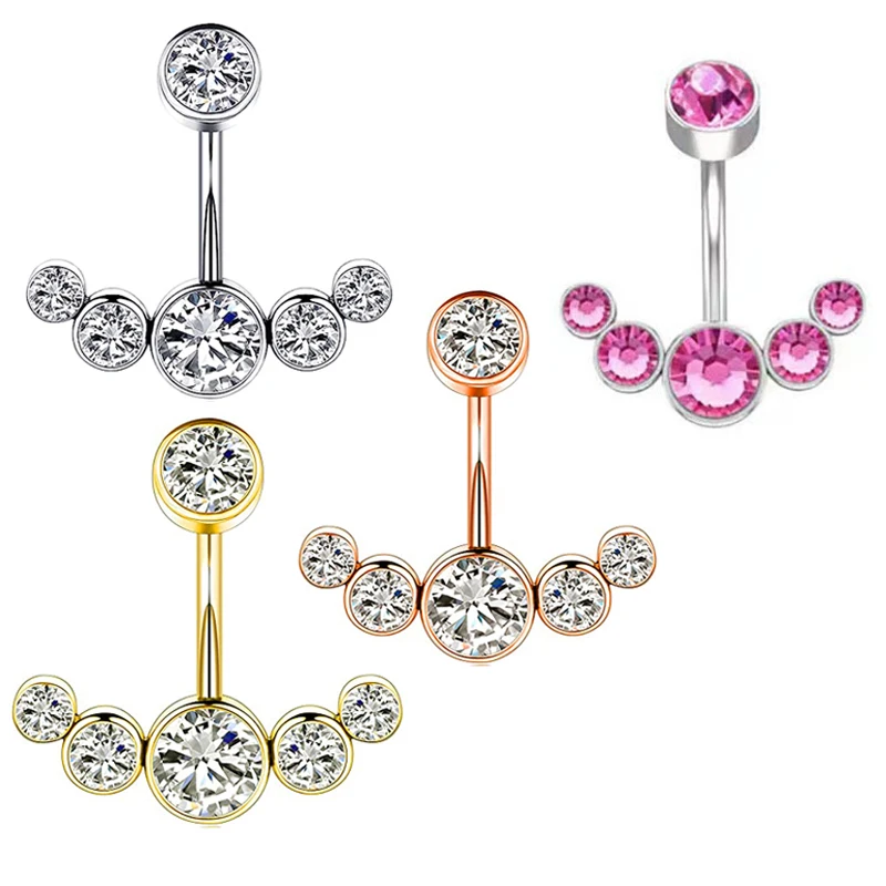 

wholesales Belly Button Rings For Women Girls Surgical Steel Curved Navel Barbell Crystals Zircon Body Jewelry Piercing mix colo