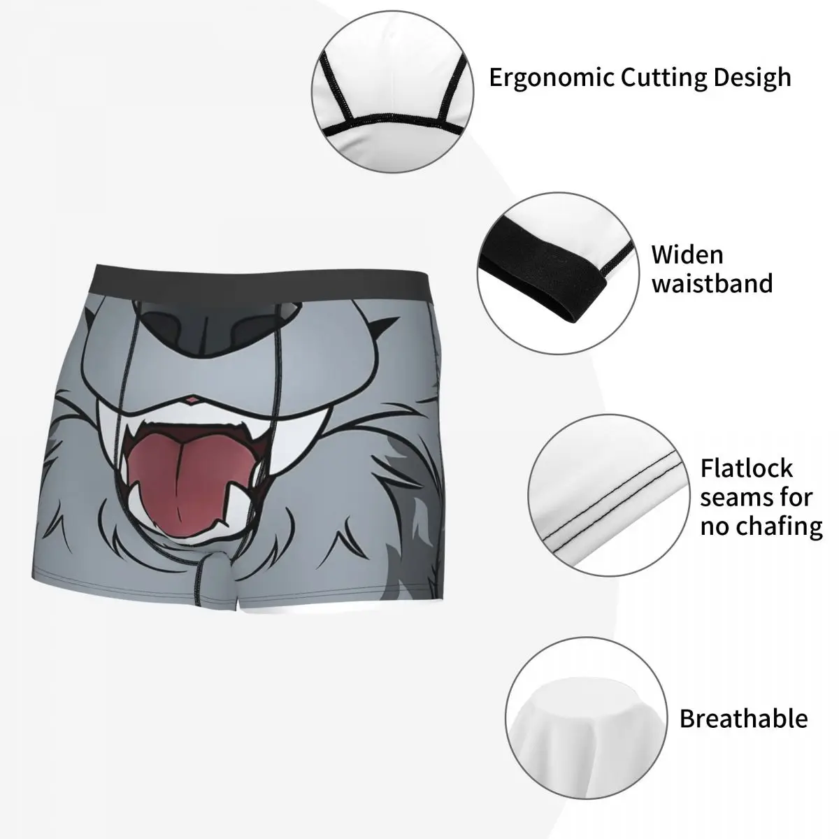 Grey Wolf Maw Underpants Breathbale Panties Male Underwear Print Shorts Boxer Briefs