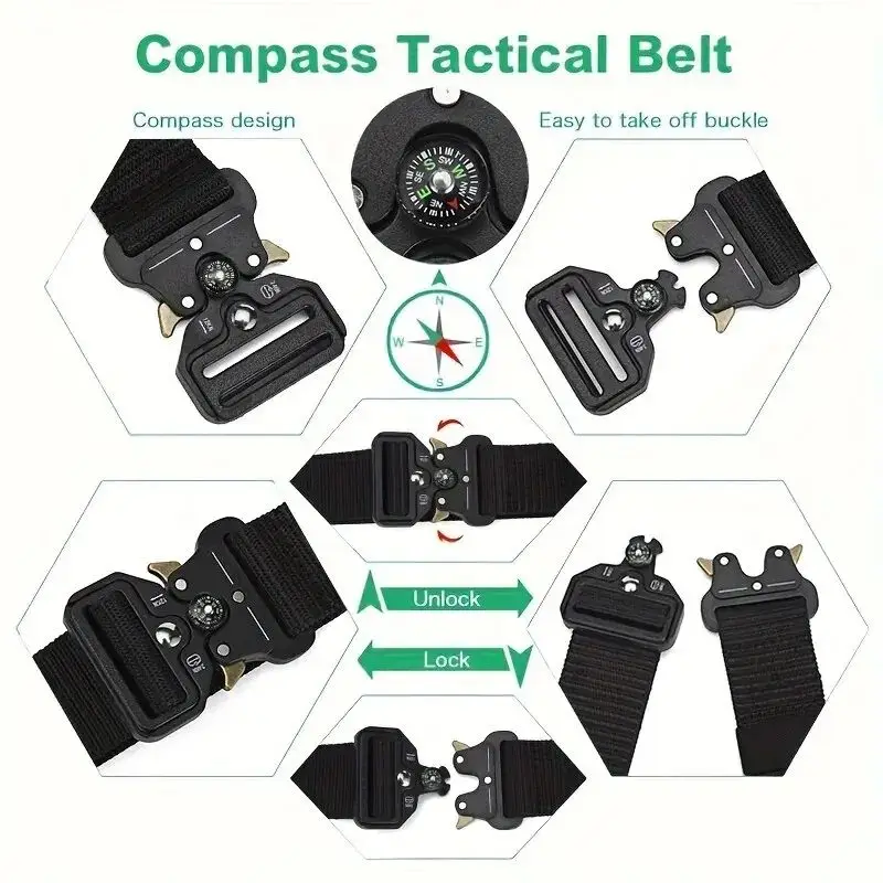 Men\'s Tactical Belt with Compass Outdoor Multi Function Compass Belt Canvas for Nylon Luxury Belts Women\'s Sports Jeans Belt