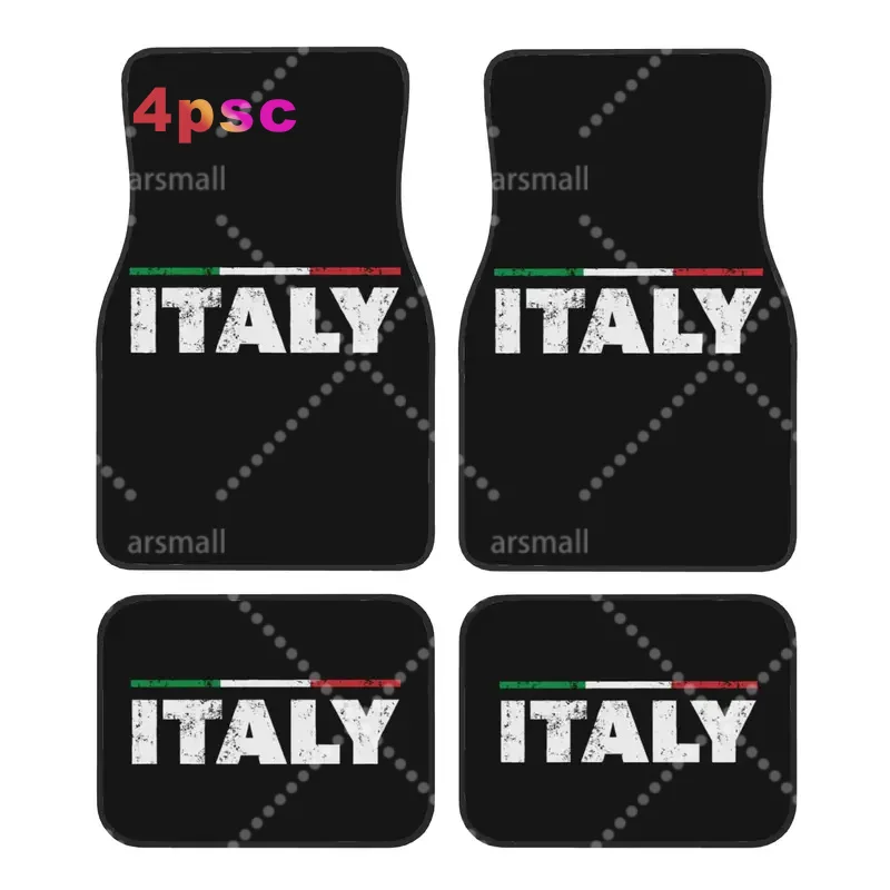 Italia Italian Flag 4PCS Crystal Velvet Car Floor Mats Set Universal Front Rear Foot Mats Car Interior Floor Protection Mat
