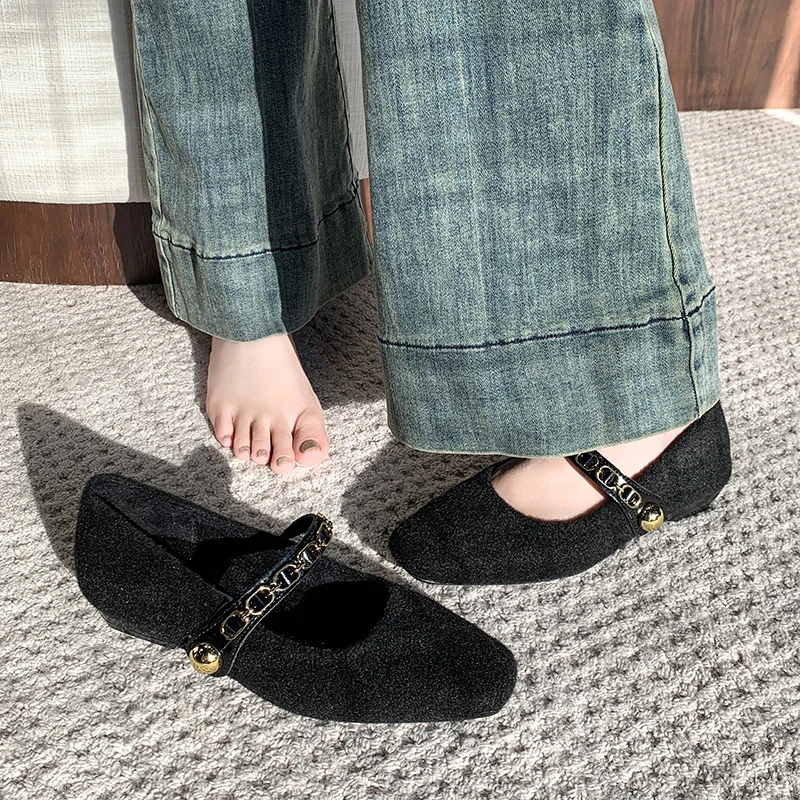 French Retro Low-heeled Soft-sole Single Shoes 2025 Spring and Summer New Fashion One-line Buckle Brown Comfortable Casual Shoes
