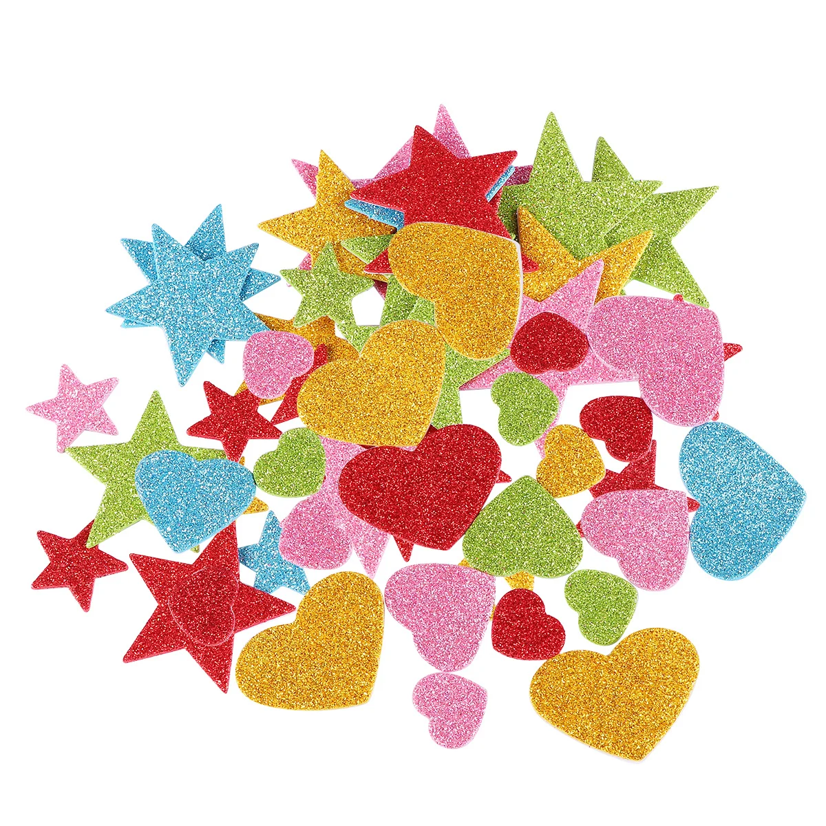 

100Pcs Glitter Heart Shaped Sticker DIY Wall Decor Kindergarten Classroom Home Colorful Pentagram Decal Removable Wall Sticker