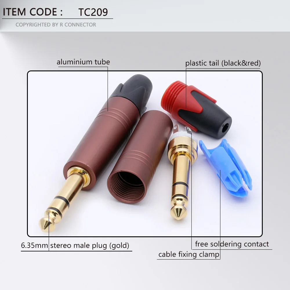 2pcs TS TRS Plug 6.35mm Jack Plug Stereo Audio Connector 6.35mm Stereo Straight Male Amplifier Microphone